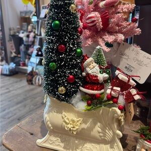Santa Sleigh with Christmas Tree Holiday Decor